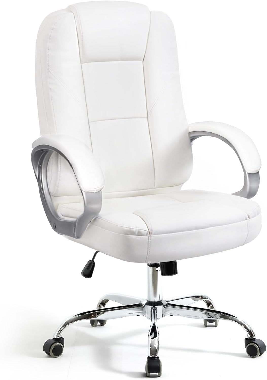 Office Desk Ergonomic Gaming Chair High Back Adjustable Computer Chair with Wheels and Lumbar Support Comfy Leather Executive Swivel (White)