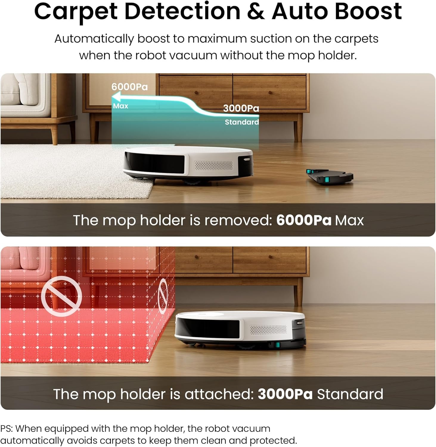 M350 Robot Vacuum and Mop Combo, 40-Day Self-Emptying, 190° PSD Obstacle Avoidance,6000Pa Suction，Quiet,Smart Navigation,Self-Charging, for Hard Floor, Carpet, Pet Hair,150 Min Runtime.White