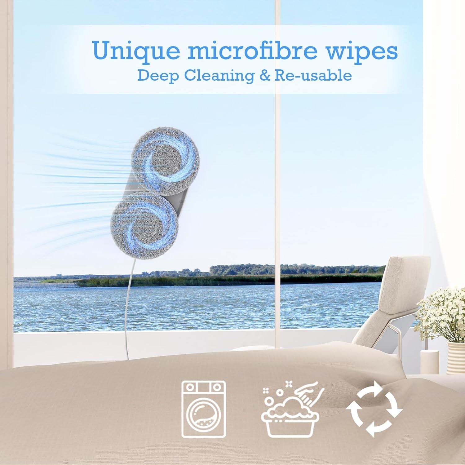 W2 Window Cleaner Robot, Automatic Cleaning with Intelligent Path Planning, 3800Pa Suction Power, Edge Detection Technology, Remote Control, White