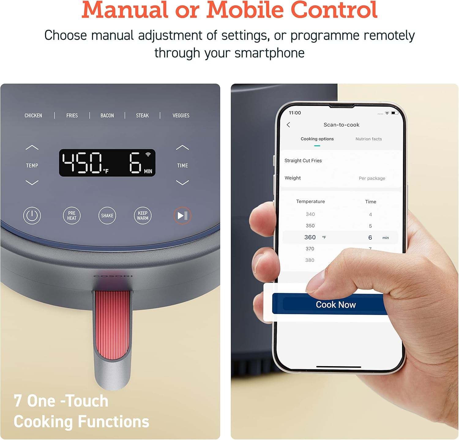 Air Fryer 4 Qt, 7 Cooking Functions Airfryer, 150+ Recipes on Free App, 97% Less Fat Freidora De Aire, Dishwasher-Safe, Designed for 1-3 People, Lite 4.0-Quart, Smart, Truffle Gray