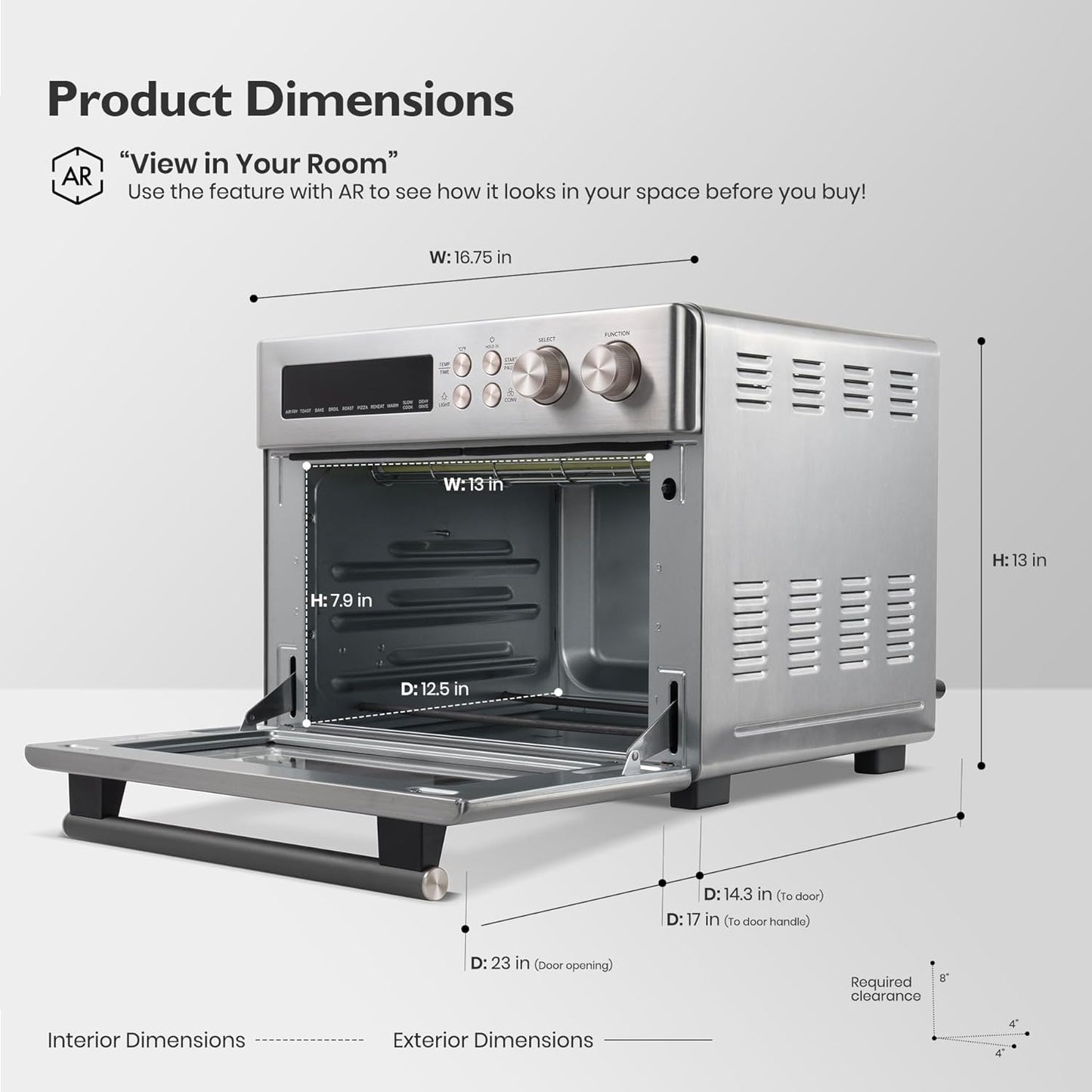 Infrared Heating Air Fryer Toaster Oven, Extra Large Countertop Convection Oven 10-In-1 Combo, 6-Slice Toast, Enamel Baking Pan Easy Clean with Recipe Book, Brushed Stainless Steel Finish