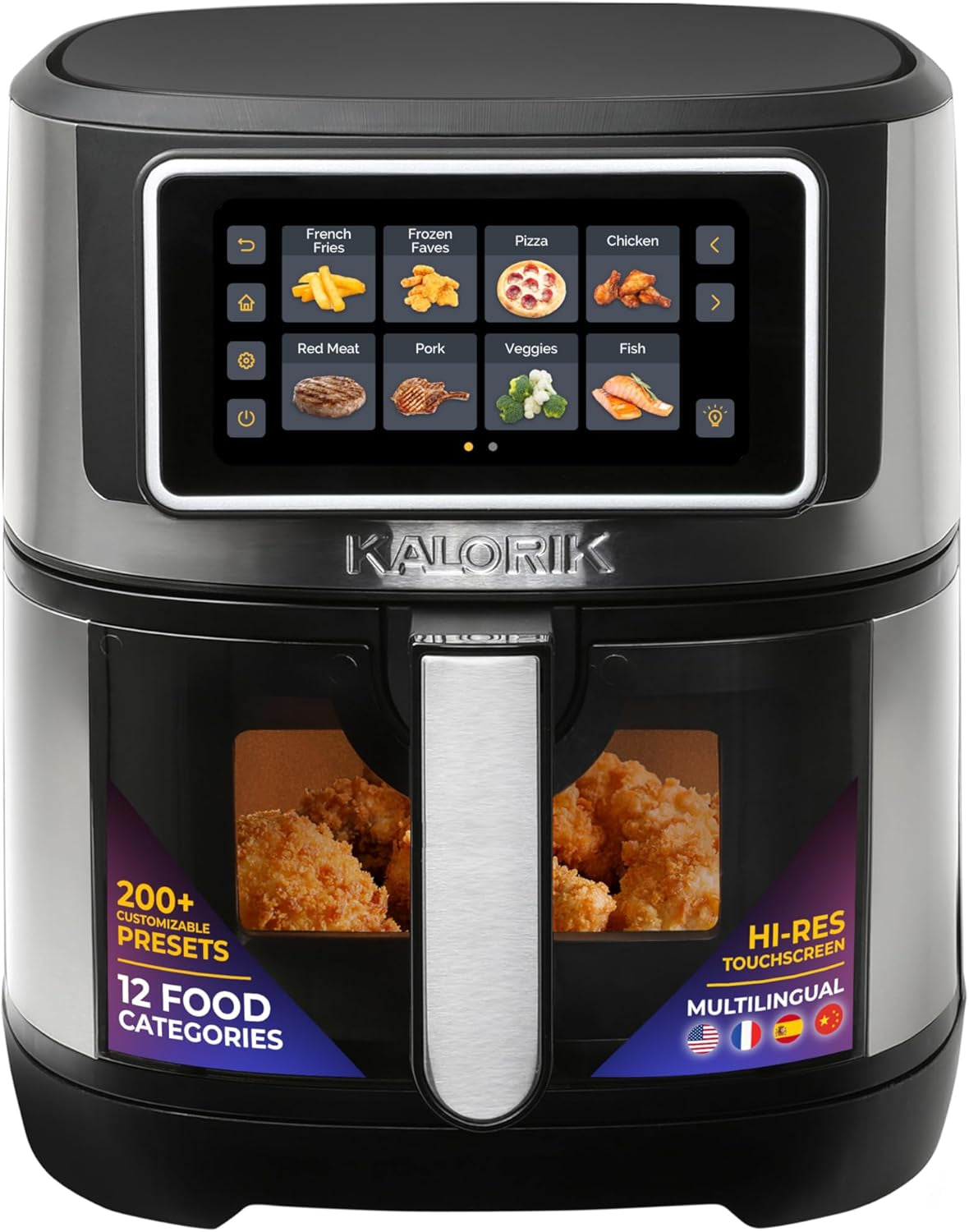 Air Fryer VIVID TOUCH Series 5 Quart Capacity with High-Resolution Touchscreen 202 Cooking Presets in 12 Food Categories with View Window, 1500-Watts, Stainless Steel