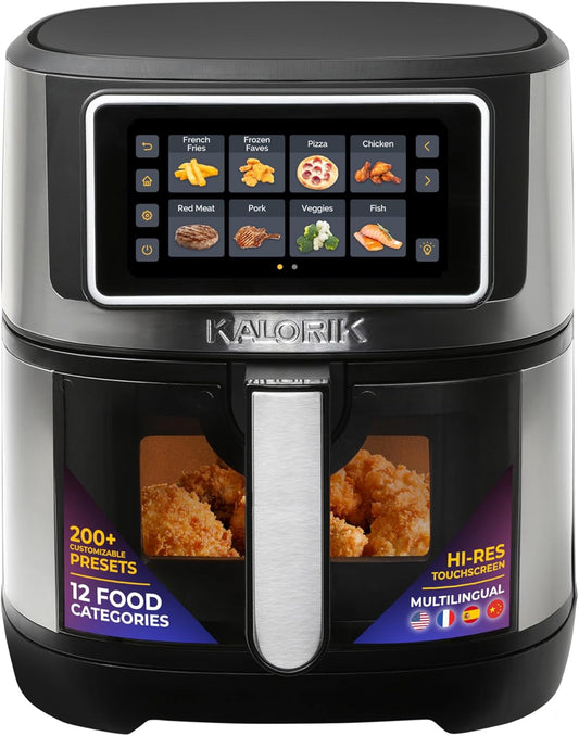 Air Fryer VIVID TOUCH Series 5 Quart Capacity with High-Resolution Touchscreen 202 Cooking Presets in 12 Food Categories with View Window, 1500-Watts, Stainless Steel