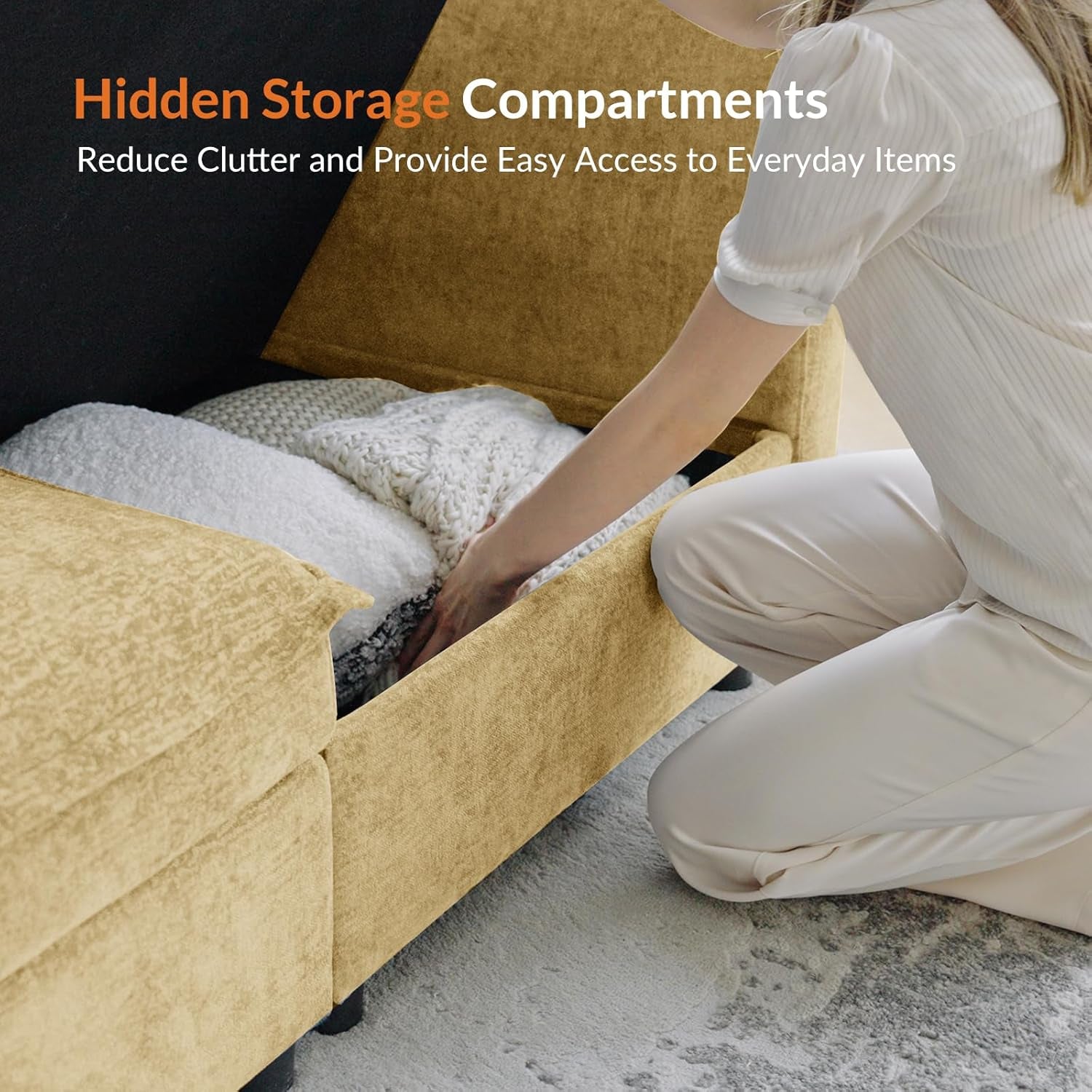 Oversized Modular Sectional Sofa, 8 Seat U Shaped Couch with Storage Ottoman, Comfy Chenille Sofa with Deep Seat, Convertible Sectional Couches for Living Room, Cream