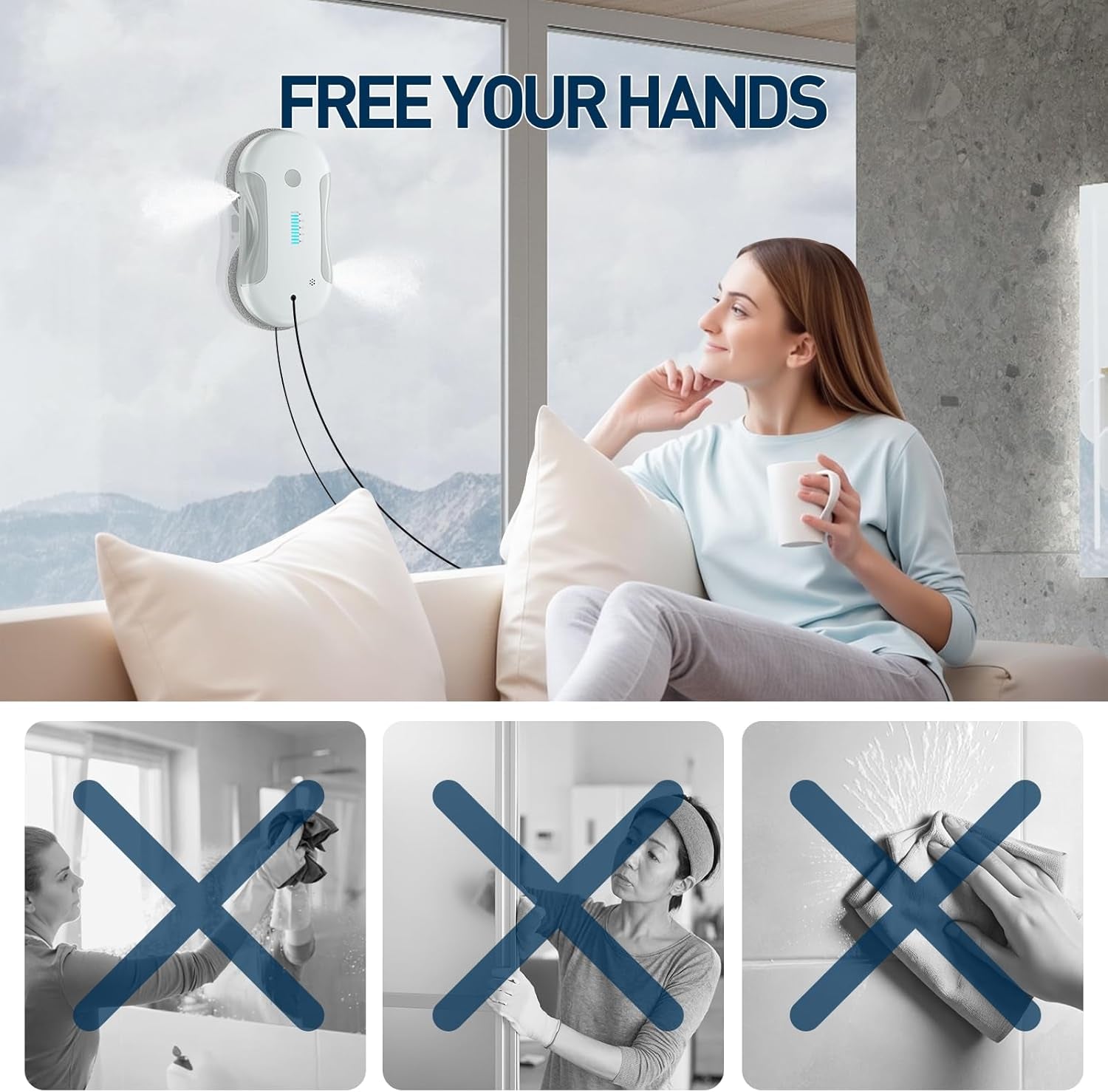 Window Cleaning Robot, 5800Pa Intelligent Window Cleaner Robot with 80Ml Dual Water Spray, with Path Planning and Edge Detection for Interior/Exterior Highrise Windows