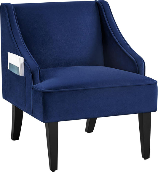 Living Room Chair, Accent Chair with Storage Side Pocket, Armchair with Wide Seat and Rubberwood Legs for Living Room Bedroom Reception Room, Blue
