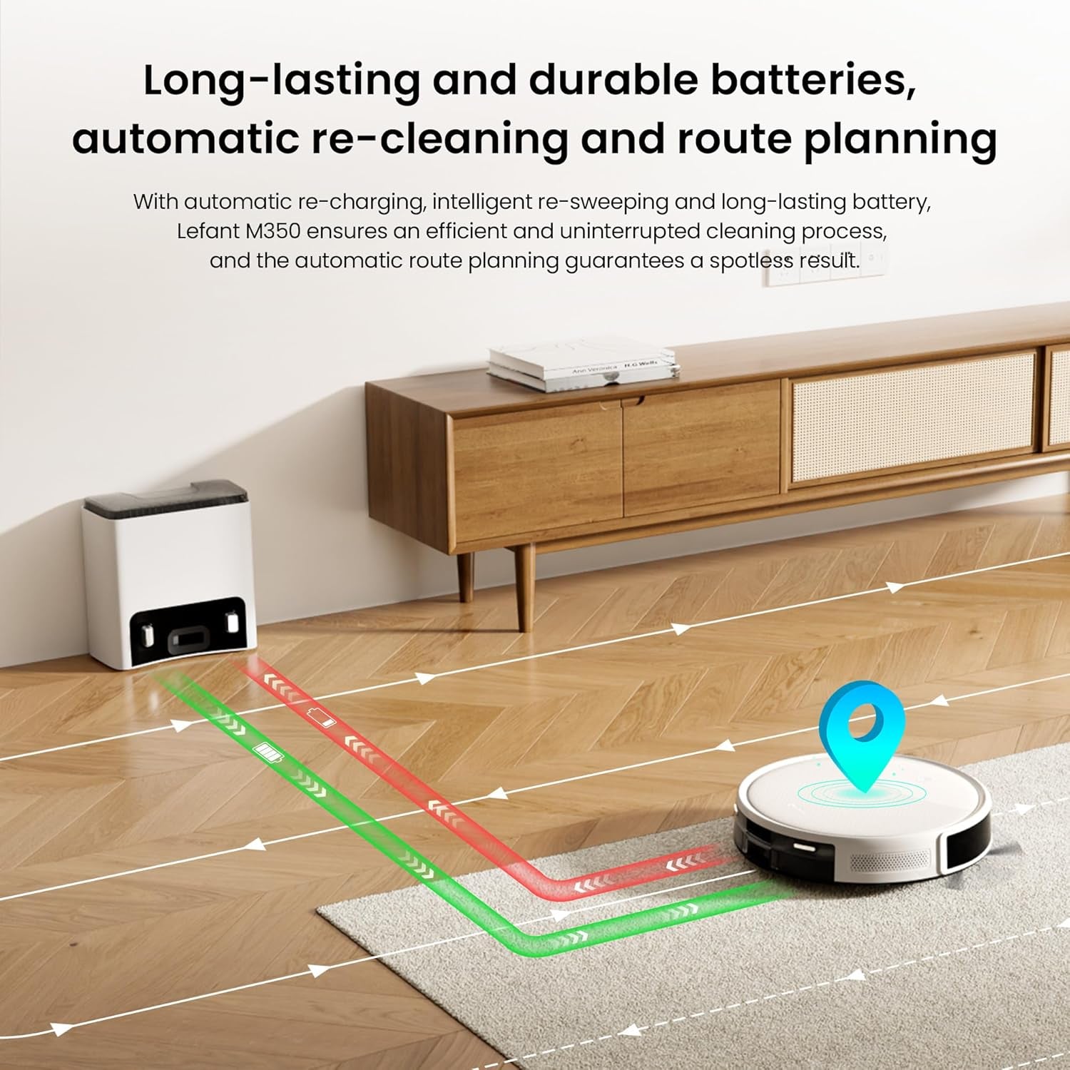 M350 Robot Vacuum and Mop Combo, 40-Day Self-Emptying, 190° PSD Obstacle Avoidance,6000Pa Suction，Quiet,Smart Navigation,Self-Charging, for Hard Floor, Carpet, Pet Hair,150 Min Runtime.White