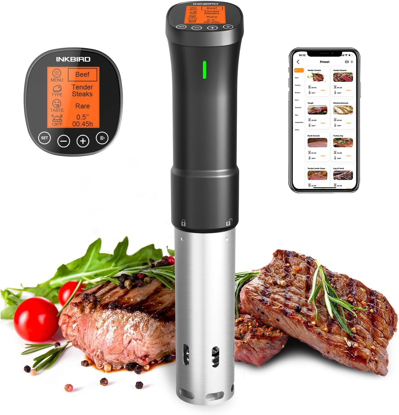 2.4G WIFI Sous Vide Cooker  Sous Vide Machine with APP Control, 1000 Watts Immersion Circulator with APP Recipes Timer Alarm Mobile Notification, 3D Water Fast Heating Ultra-Quiet