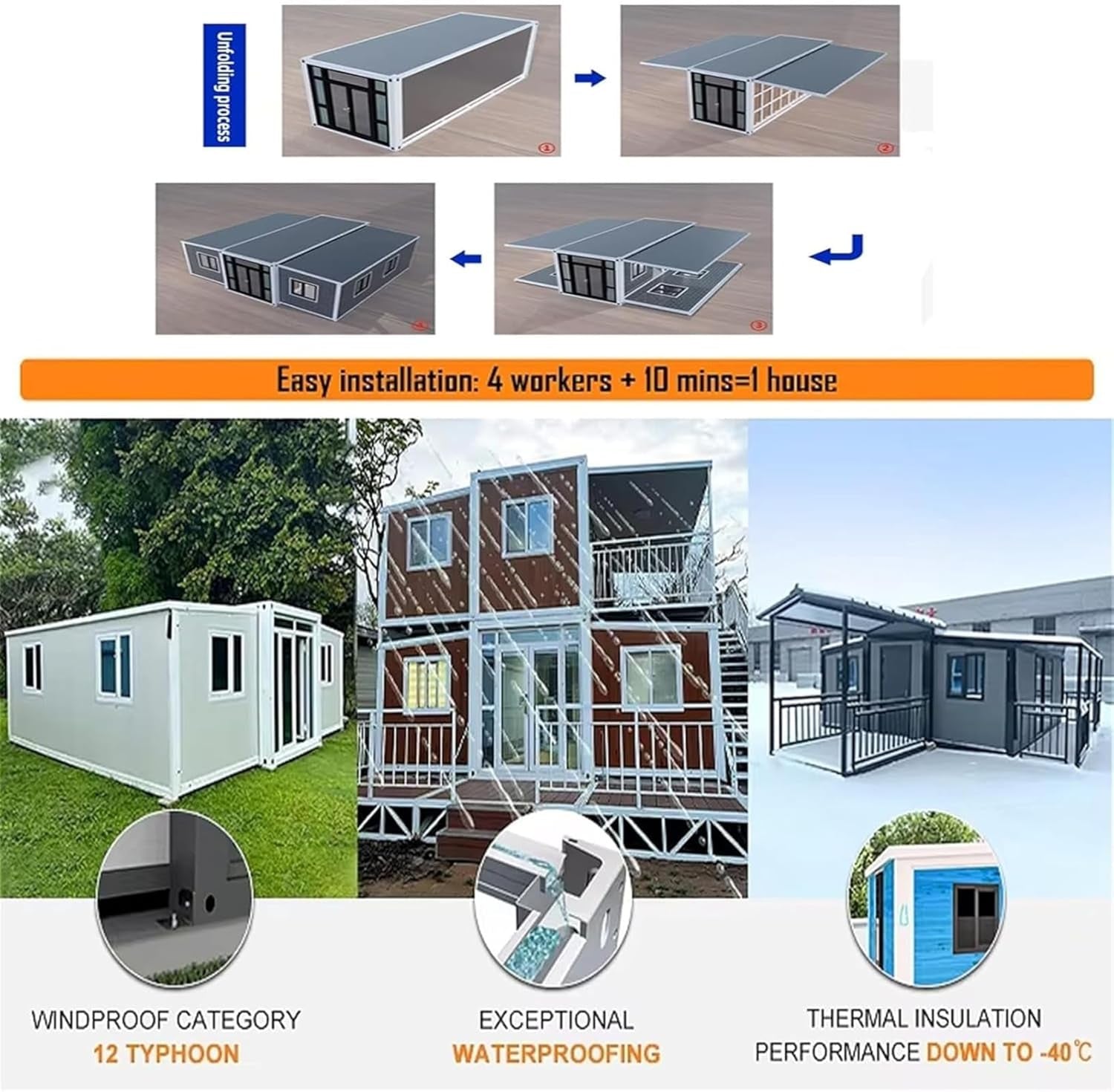 Prefab Tiny Homes for Sale | Expandable Foldable Modular Container Home with Bedroom, Bathroom & Kitchen, Portable Prefabricated Tiny Houses to Live in for Adults, Backyard Guest or Vacation Cabin