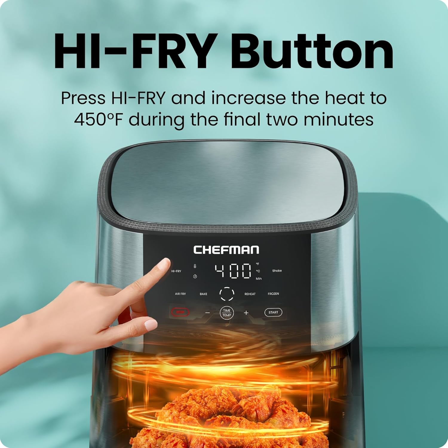 Air Fryer 8 Qt | Turbofry® 4-In-1 with 450°F Hi-Fry Option for Crispier Results | Air Fry, Bake, Dehydrate, Frozen | XL Nonstick Dishwasher-Safe Basket | Stainless Steel