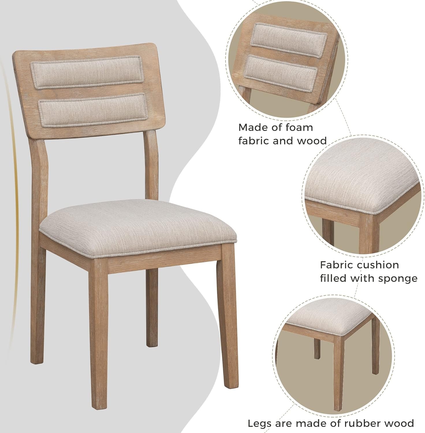 6-Piece 60" Wooden Dining Table Set with 4 Upholstered Chairs and 1 Bench,Classic and Traditional Style,Natural Wood Wash