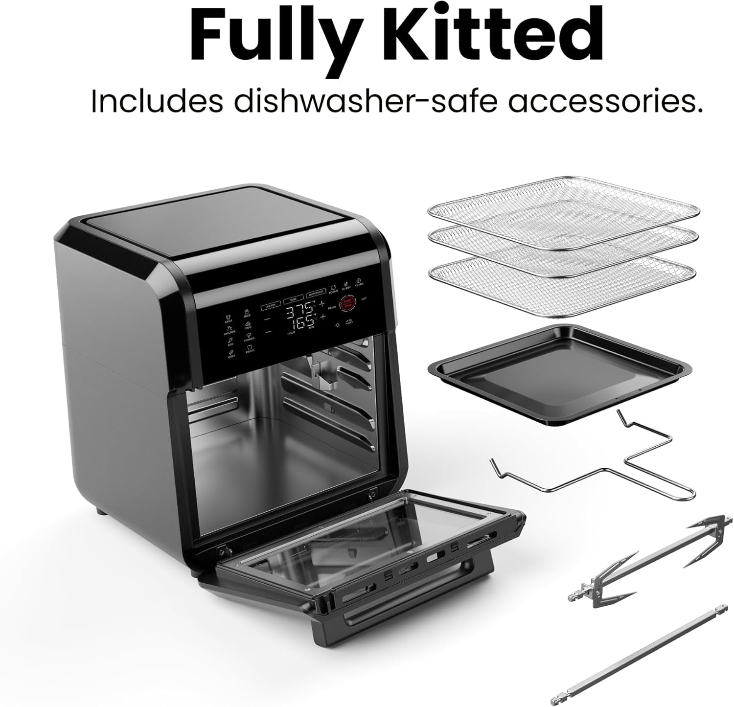 12-Quart 6-In-1 Air Fryer Oven with Digital Timer, Touchscreen, and 12 Presets - Family Size Countertop Convection Oven, Dishwasher-Safe Parts