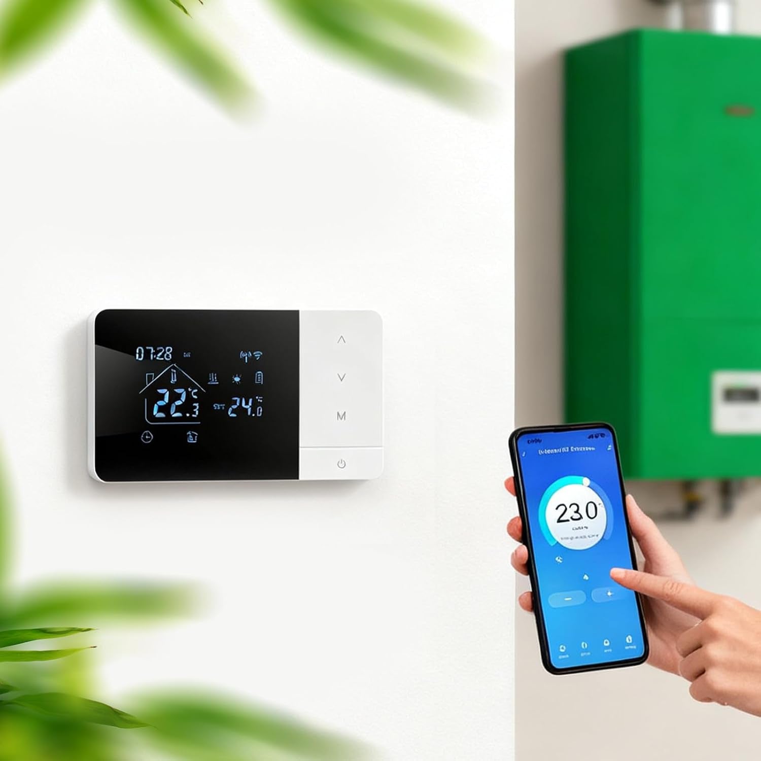 Smart Wifi Thermostat - Heat & Cool Temperature Controller with Touchscreen | APP & Voice Control Thermostatt for Home Automation | Digital Programmable Thermostat for House RV Hotel | Energy Saving C