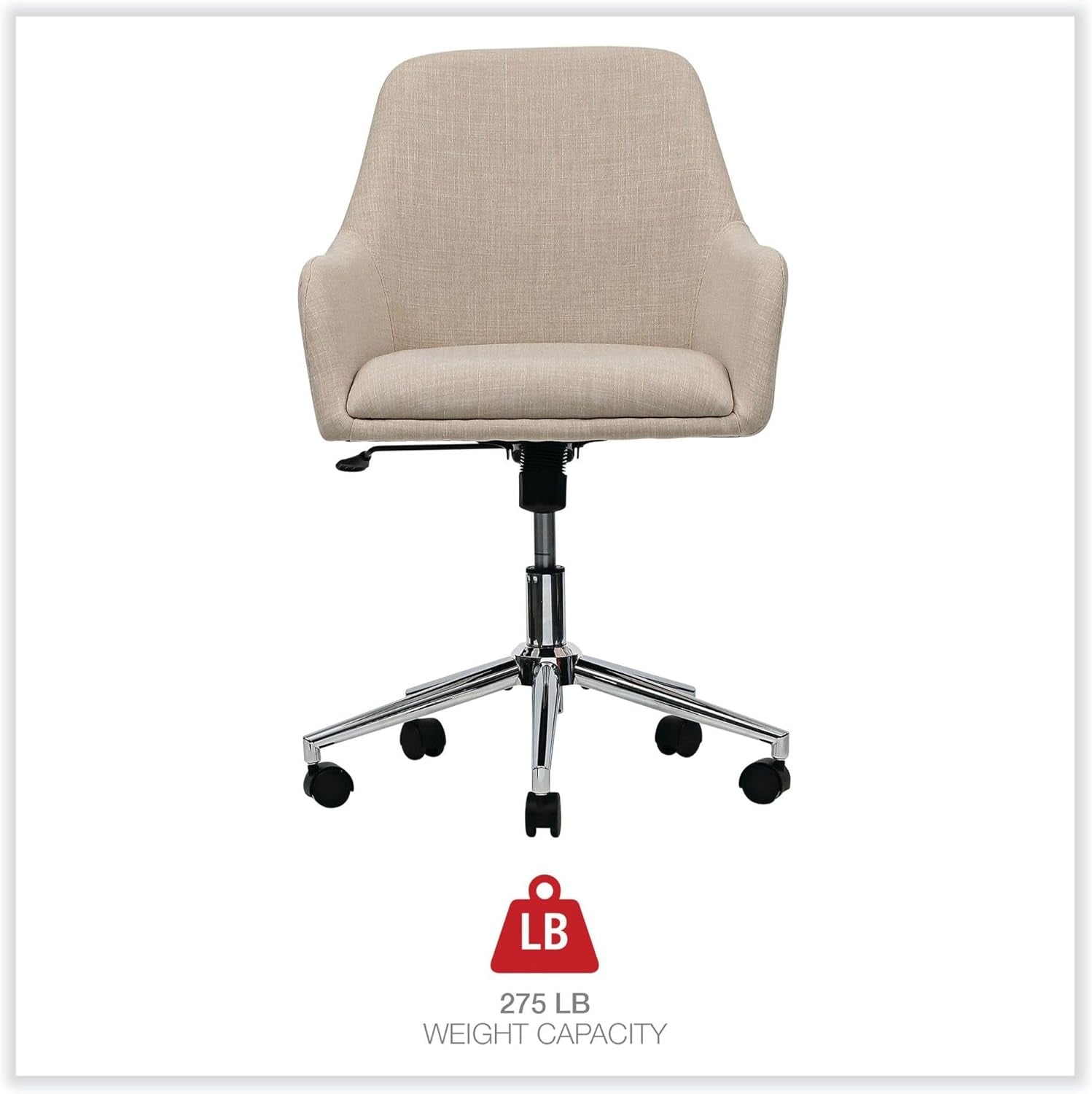 Workspace by  Mid-Century Task Chair, Supports up to 275 Lb, 18.9" to 22.24" Seat Height, Cream Seat, Cream Back