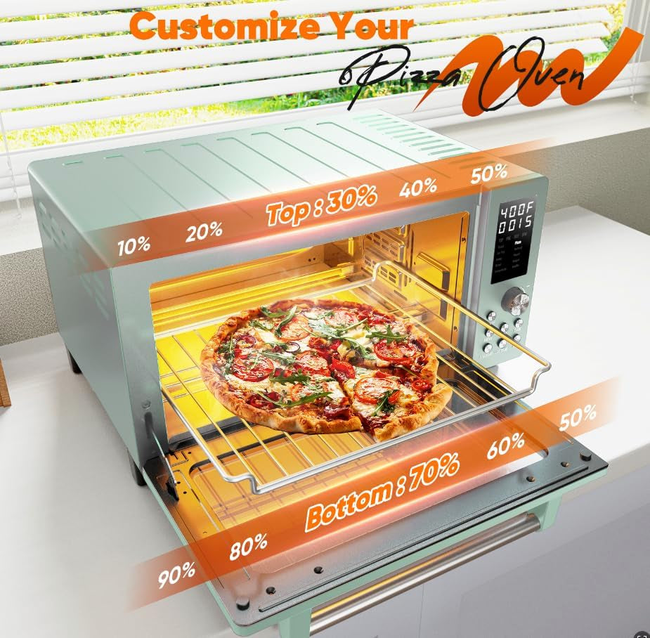 Bravo Pro Smart 21QT Toaster Oven Air Fryer Combo, Convection Oven Countertop, 10 Functions All in 1, with Even & Quick Crisp Technology, 50-450°F, 1800W, Mint Green