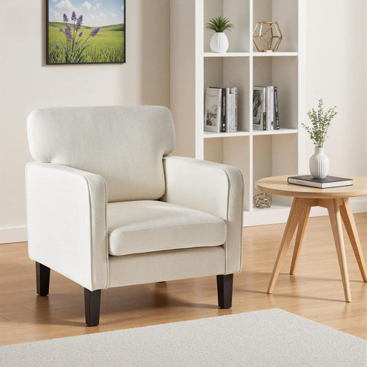 Modern Accent Chairs for Living Room, Corner Chairs for Adults, Reading Chair with Armrest and Backrest, Comfy Lounge Chairs for Bedroom, Waiting Room and Reception Room, Cream