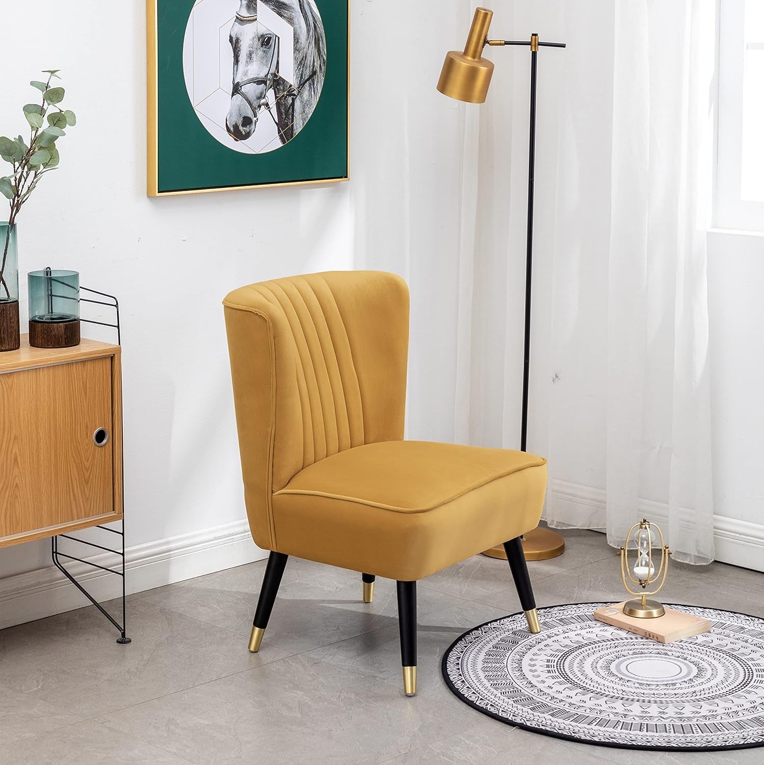 Elon Contemporary Velvet Upholstered Accent Chair, Gold