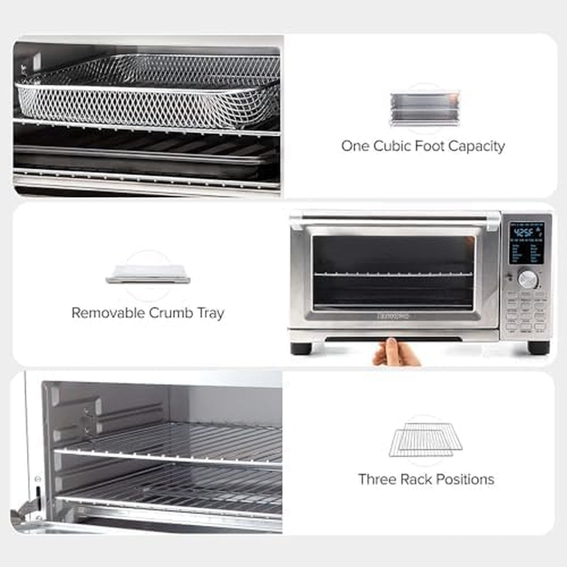 Bravo Air Fryer Toaster Smart Oven, 12-In-1 Countertop Convection, 30-QT XL Capacity, 50°-500°F Temperature Controls, Top and Bottom Heater Adjustments 0%-100%, Brushed Stainless Steel Look