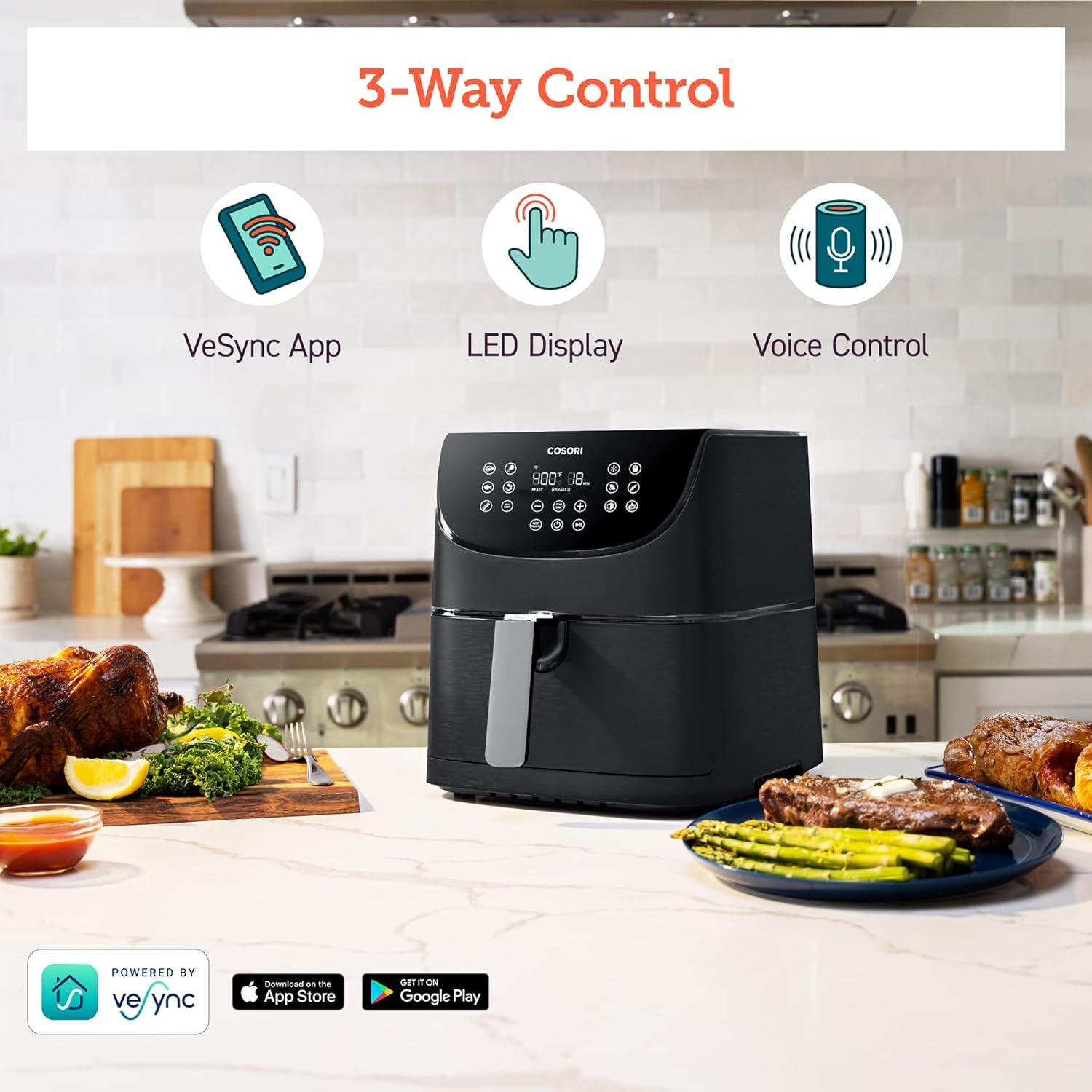 Air Fryer 5.8QT Pro Gen Smart 11-In-1 Toaster Oven , 100 Recipes Cookbook, 200+ Online Recipes , APP and Touch Screen Control, Works with Alexa & Google Assistant, Dishwasher-Safe Square Basket