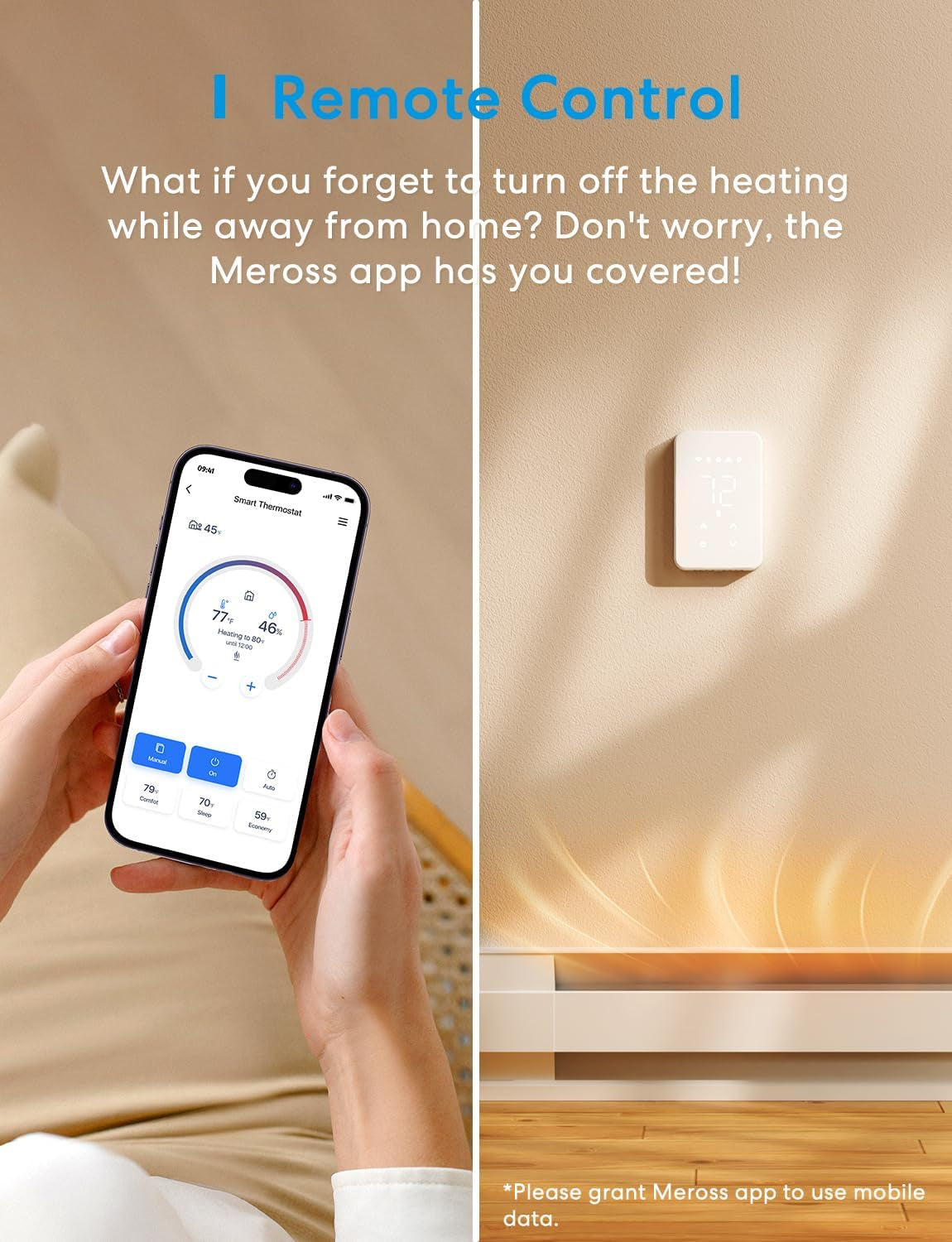 Smart Thermostat for Electric Baseboard and In-Wall Heaters Work with Homekit, Alexa and Google Home, 120V-240V Wi-Fi Programmable Thermostat with Easy Install, Energy Saving, 4 Wires Needed