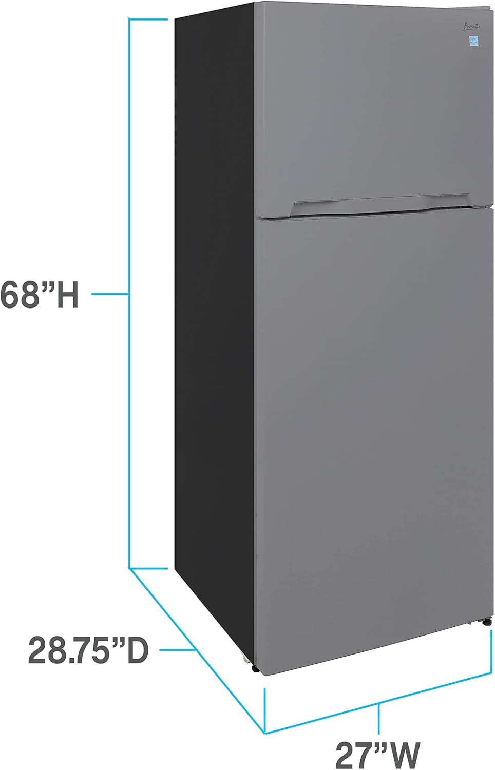 Apartment Refrigerator Freestanding Dual Door Design Fridge with Top Freezer, Adjustable Temperature Control and Frost Free Defrost, for Condo, House, Small Kitchen Use, 14.3-Cu.Ft, Metallic