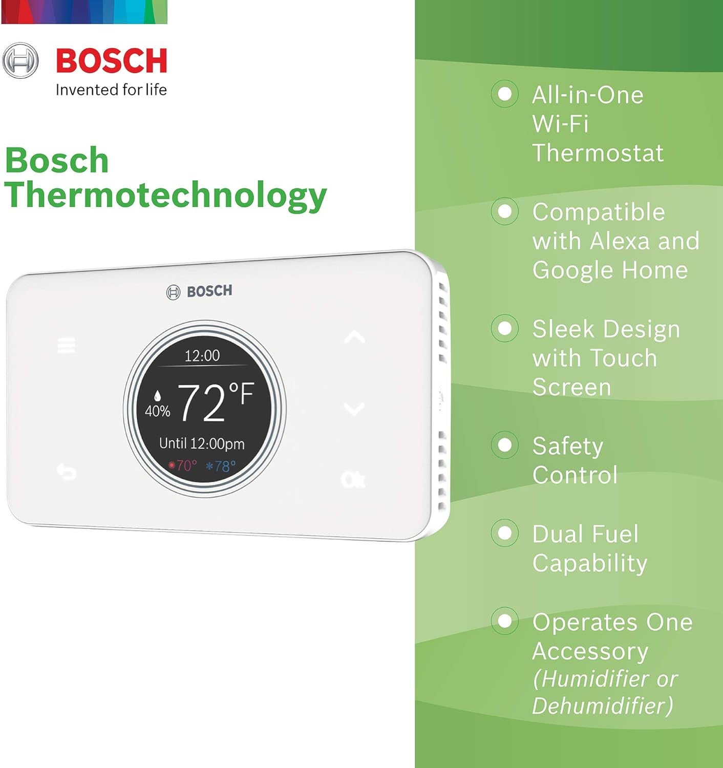 Thermotechnology  Connected BCC50 Wi-Fi Thermostat-Compatible with Alexa and Google Assistant, All-In-One, Touch Screen, Safety Control, Smart Home, White