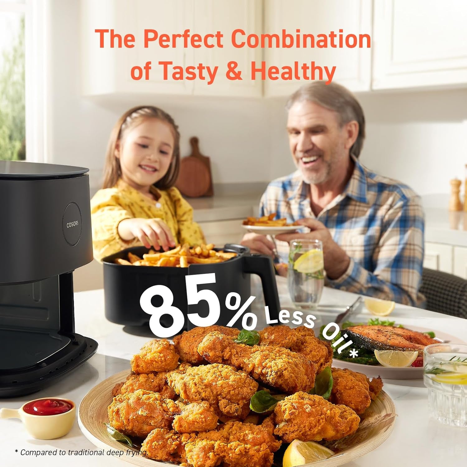 Air Fryer Pro 9-In-1, Compact 5QT, Ceramic Coating, 450℉: Half Time & Chef-Grade Cook, One-Wipe Clean Glass Panel, 130+ In-App Recipes, Nonstick & Dishwasher-Safe Basket, Gray