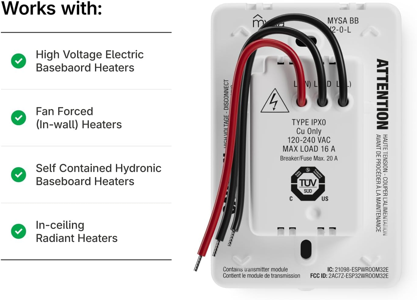 Smart Thermostat LITE - Line Voltage Electric Baseboard Heater Thermostat 120V/240V | DIY Install | Homekit, Alexa, Google | Wi-Fi Programmable | App Control