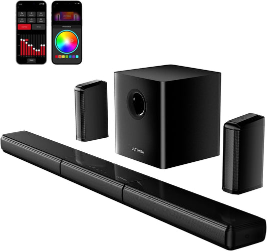 7.1Ch Virtual Surround Sound Bar, Sound Bar for Smart TV with 2 Surround Speakers, Surround Sound System for TV with RGB, 6.5" Subwoofer, Peak Power 410W, App, HDMI/OPT/AUX/BT Apollo S70 Ultra