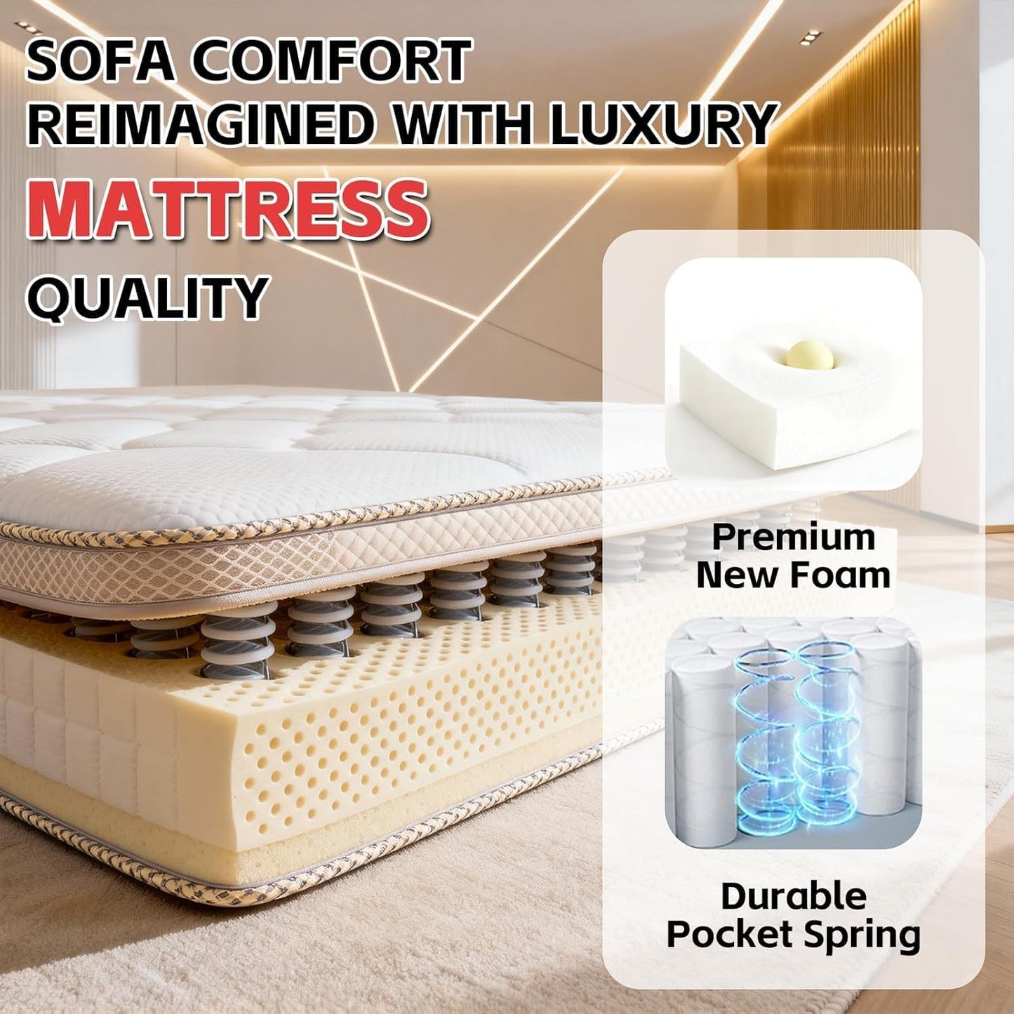 109.4" Cloud Couch with L-Shape Chaise, Boneless Sectional Couch for Living Room and Bedroom, Modern Modular Sofa with Deep Seat, No Assembly Required (Ivory White)