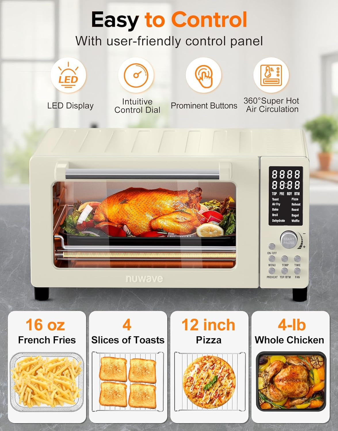 Bravo Pro Smart Air Fryer Toaster Oven Combo, Airfryer Convection Oven Countertop, 10-In-1 Functions with Quicker & Even Crisp Technology, 1800W, 50-450°F, Pfas-Free, 21QT, Vanilla Cream