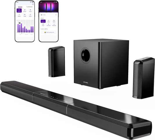 9.1Ch Surround Sound System with Dolby Atmos, 2 Rear Speaker, 6.5" Wireless Subwoofer, RGB Light, App, Detachable Surround Sound System for Home Theater, Peak Power 470W, HDMI Earc, Apollo S90