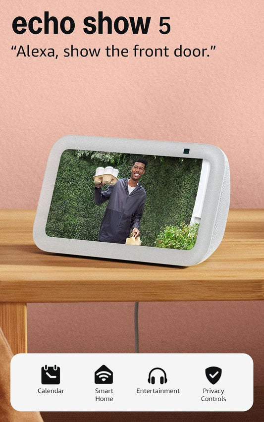 Like-New  Echo Show 5 (Newest Model), Smart Display with 2X the Bass and Clearer Sound, Glacier White